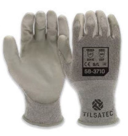 Tilsatec Black, Grey PET, Polyamide, Spandex, Steel Cut Resistant Gloves, Size 11, Polyurethane Coating [58-3710-11]; 250-0509