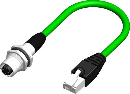 RS PRO, 500mm Cat5e, Green M12 to Female RJ45 Male, Braid Shielded, Terminated PVC Sheath [0]; 250-0665