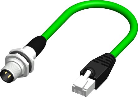 RS PRO, 0.5m Cat5e, Green M12 to Male RJ45 Male, Braid Shielded, Terminated PVC Sheath [0]; 250-0713