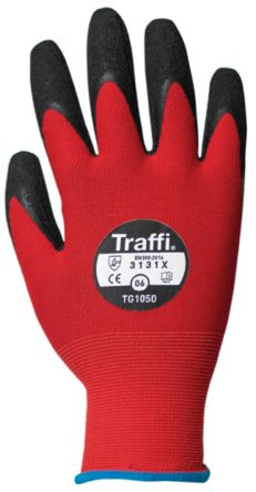 Traffi Red Natural Rubber Latex Nylon Cut Resistant Cut Resistant Gloves, Size 6, Latex Coating [TG1050-06]; 250-0979