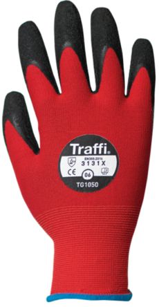 Traffi Red Natural Rubber Latex Nylon Cut Resistant Cut Resistant Gloves, Size 7, Latex Coating [TG1050-07]; 250-0980