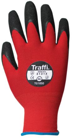 Traffi Red Natural Rubber Latex Nylon Cut Resistant Cut Resistant Gloves, Size 8, Latex Coating [TG1050-08]; 250-0981
