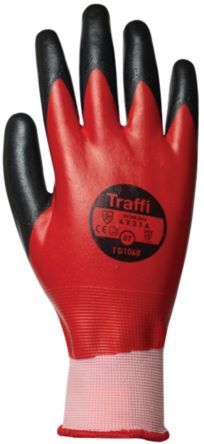 Traffi Red Nitrile, Nylon Cut Resistant Cut Resistant Gloves, Size 11, Nitrile Coating [TG1060-11]; 250-0984