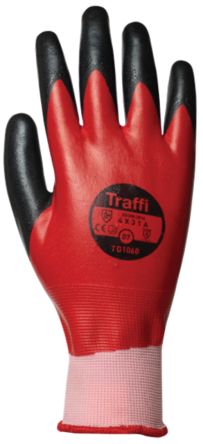 Traffi Red Nitrile, Nylon Cut Resistant Cut Resistant Gloves, Size 12, Nitrile Coating [TG1060-12]; 250-0985