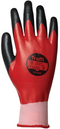 Traffi Red Nitrile, Nylon Cut Resistant Cut Resistant Gloves, Size 7, Nitrile Coating [TG1060-07]; 250-0986