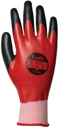 Traffi Red Nitrile, Nylon Cut Resistant Cut Resistant Gloves, Size 9, Nitrile Coating [TG1060-09]; 250-0988