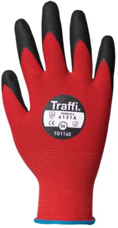 Traffi Red Nitrile, Nylon Cut Resistant Cut Resistant Gloves, Size 11, Nitrile Coating [TG1140-11]; 250-0991