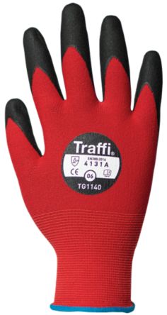 Traffi Thin Lizzie™ Fluid 7102 Red Nitrile, Nylon Cut Resistant Cut Resistant Gloves, Size 6, Nitrile Coating [TG1140-06]; 250-0992
