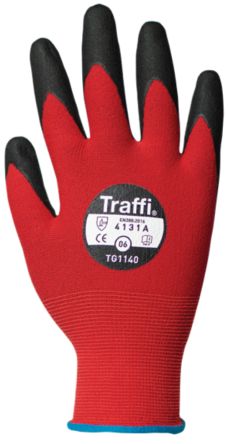 Traffi Red Nitrile, Nylon Cut Resistant Cut Resistant Gloves, Size 7, Nitrile Coating [TG1140-07]; 250-0993