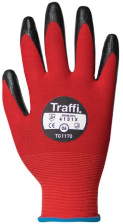 Traffi Red Nitrile, Nylon Cut Resistant Cut Resistant Gloves, Size 8, Nitrile Coating [TG1170-08]; 250-1001