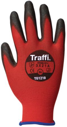 Traffi Red Polyethylene Cut Resistant Cut Resistant Gloves, Size 11, Polyurethane Coating [TG1210-11]; 250-1004