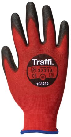 Traffi Red Polyethylene Cut Resistant Cut Resistant Gloves, Size 8, Polyurethane Coating [TG1210-08]; 250-1008