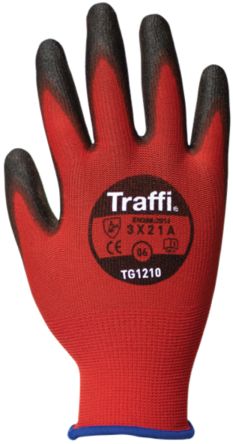 Traffi Red Polyethylene Cut Resistant Cut Resistant Gloves, Size 9, Polyurethane Coating [TG1210-09]; 250-1009