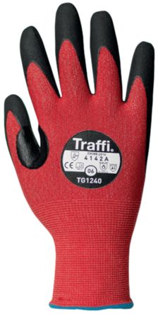 Traffi Red Nitrile, Nylon Cut Resistant Cut Resistant Gloves, Size 9, Nitrile Coating [TG1240-09]; 250-1024