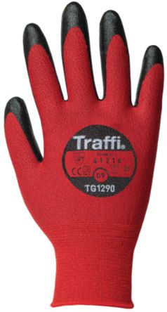 Traffi Red Carbon Fibre, Polyester Cut Resistant Cut Resistant Gloves, Size 6, Polyurethane Coating [TG1290-06]; 250-1027