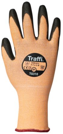 Traffi Orange Elastane, HPPE, Nylon Cut Resistant Cut Resistant Gloves, Size 6, Polyurethane Coating [TG310-06]; 250-1039