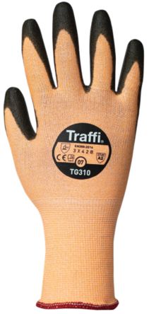 Traffi Orange Elastane, HPPE, Nylon Cut Resistant Cut Resistant Gloves, Size 7, Polyurethane Coating [TG310-07]; 250-1040