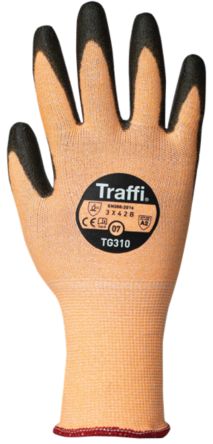 Traffi Orange Elastane, HPPE, Nylon Cut Resistant Cut Resistant Gloves, Size 8, Polyurethane Coating [TG310-08]; 250-1041