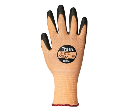 Traffi Orange Elastane, HPPE, Nylon Cut Resistant Cut Resistant Gloves, Size 9, Polyurethane Coating [TG310-09]; 250-1042