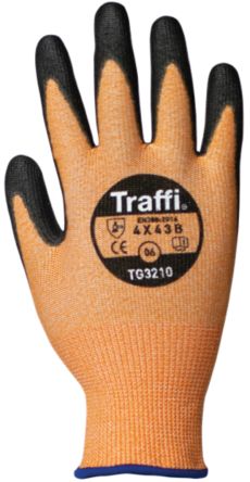 Traffi Amber Elastane, HPPE, Nylon Cut Resistant Cut Resistant Gloves, Size 6, Polyurethane Coating [TG3210-06]; 250-1053