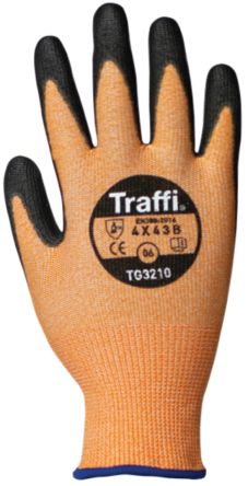 Traffi Amber Elastane, HPPE, Nylon Cut Resistant Cut Resistant Gloves, Size 8, Polyurethane Coating [TG3210-08]; 250-1055