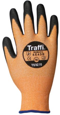 Traffi Amber Elastane, HPPE, Nylon Cut Resistant Cut Resistant Gloves, Size 9, Polyurethane Coating [TG3210-09]; 250-1056