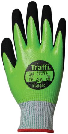 Traffi Green Nitrile, Nylon Cut Resistant Cut Resistant Gloves, Size 7, Nitrile Coating [TG5060-07]; 250-1075