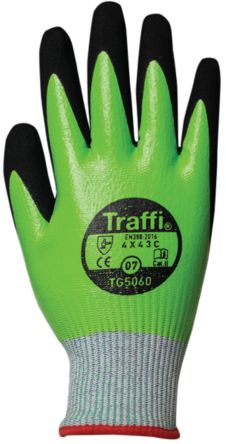 Traffi Green Nitrile, Nylon Cut Resistant Cut Resistant Gloves, Size 8, Nitrile Coating [TG5060-08]; 250-1076