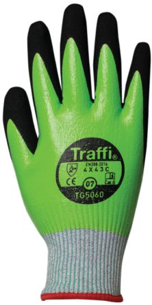 Traffi Green Nitrile, Nylon Cut Resistant Cut Resistant Gloves, Size 9, Nitrile Coating [TG5060-09]; 250-1077