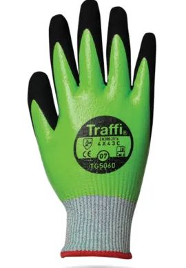 Traffi Green Natural Rubber Latex Nylon Cut Resistant Cut Resistant Gloves, Size 10, Latex Coating [TG5060-10]; 250-1078