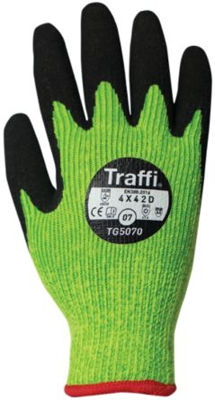 Traffi Green Natural Rubber Latex Nylon Cut Resistant Cut Resistant Gloves, Size 11, Latex Coating [TG5060-11]; 250-1079