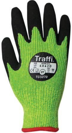 Traffi Green Natural Rubber Latex Nylon Cut Resistant Cut Resistant Gloves, Size 7, Latex Coating [TG5070-07]; 250-1081
