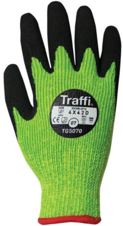 Traffi Green Natural Rubber Latex Nylon Cut Resistant Cut Resistant Gloves, Size 8, Latex Coating [TG5070-08]; 250-1082