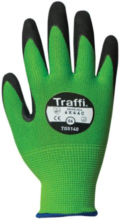 Traffi Green Nitrile, Nylon Cut Resistant Cut Resistant Gloves, Size 10, Nitrile Coating [TG5140-10]; 250-1091