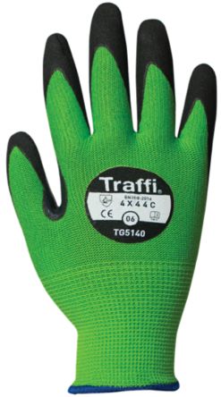 Traffi Green Nitrile, Nylon Cut Resistant Cut Resistant Gloves, Size 11, Nitrile Coating [TG5140-11]; 250-1092