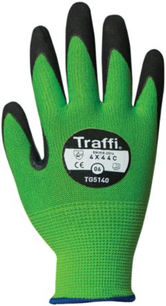 Traffi Green Nitrile, Nylon Cut Resistant Cut Resistant Gloves, Size 6, Nitrile Coating [TG5140-06]; 250-1093