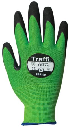 Traffi Green Nitrile, Nylon Cut Resistant Cut Resistant Gloves, Size 7, Nitrile Coating [TG5140-07]; 250-1095