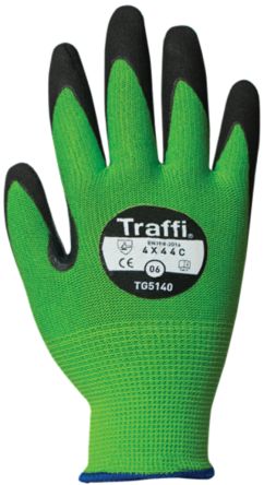 Traffi Green Nitrile, Nylon Cut Resistant Cut Resistant Gloves, Size 8, Nitrile Coating [TG5140-08]; 250-1096