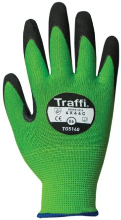 Traffi Green Nitrile, Nylon Cut Resistant Cut Resistant Gloves, Size 9, Nitrile Coating [TG5140-09]; 250-1097