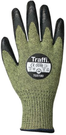 Traffi Green Acrylic, Aramid, Glass Fibre Cut Resistant Cut Resistant Gloves, Size 10, Chloroprene, Nitrile Coating [TG5180-10]; 250-1104