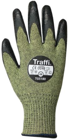 Traffi Green Acrylic, Aramid, Glass Fibre Cut Resistant Cut Resistant Gloves, Size 11, Chloroprene, Nitrile Coating [TG5180-11]; 250-1105