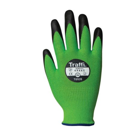 Traffi Green Nitrile, Nylon Cut Resistant Cut Resistant Gloves, Size 11, Nitrile Coating [TG535-11]; 250-1126