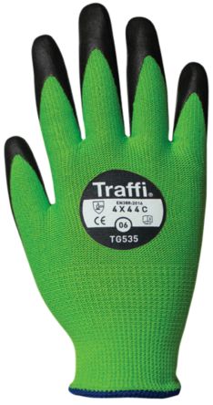 Traffi Green Nitrile, Nylon Cut Resistant Cut Resistant Gloves, Size 7, Nitrile Coating [TG535-07]; 250-1128