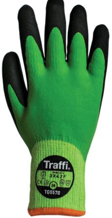Traffi Green Acrylic, Nylon, Polyester Cut Resistant Cut Resistant Gloves, Size 10, Latex Coating [TG5570-10]; 250-1138