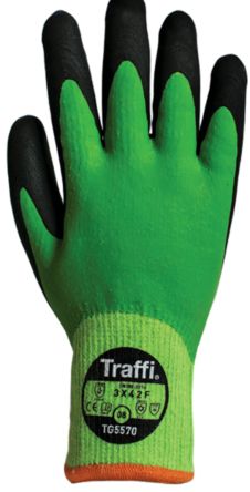 Traffi Green Acrylic, Nylon, Polyester Cut Resistant Cut Resistant Gloves, Size 11, Latex Coating [TG5570-11]; 250-1140