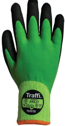 Traffi Green Acrylic, Nylon, Polyester Cut Resistant Cut Resistant Gloves, Size 7, Latex Coating [TG5570-07]; 250-1141