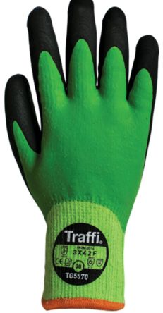 Traffi Green Acrylic, Nylon, Polyester Cut Resistant Cut Resistant Gloves, Size 8, Latex Coating [TG5570-08]; 250-1142