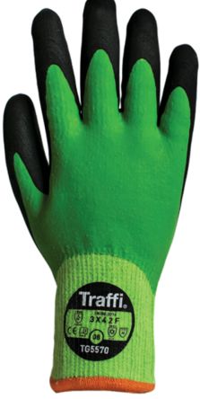 Traffi Green Acrylic, Nylon, Polyester Cut Resistant Cut Resistant Gloves, Size 9, Latex Coating [TG5570-09]; 250-1143
