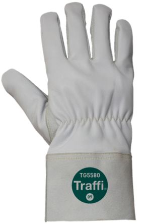 Traffi White Leather, Para-aramid Cut Resistant Cut Resistant Gloves, Size 12, Leather Coating [TG5580-12]; 250-1147
