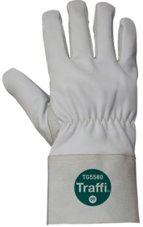 Traffi White Leather, Para-aramid Cut Resistant Cut Resistant Gloves, Size 13, Leather Coating [TG5580-13]; 250-1148